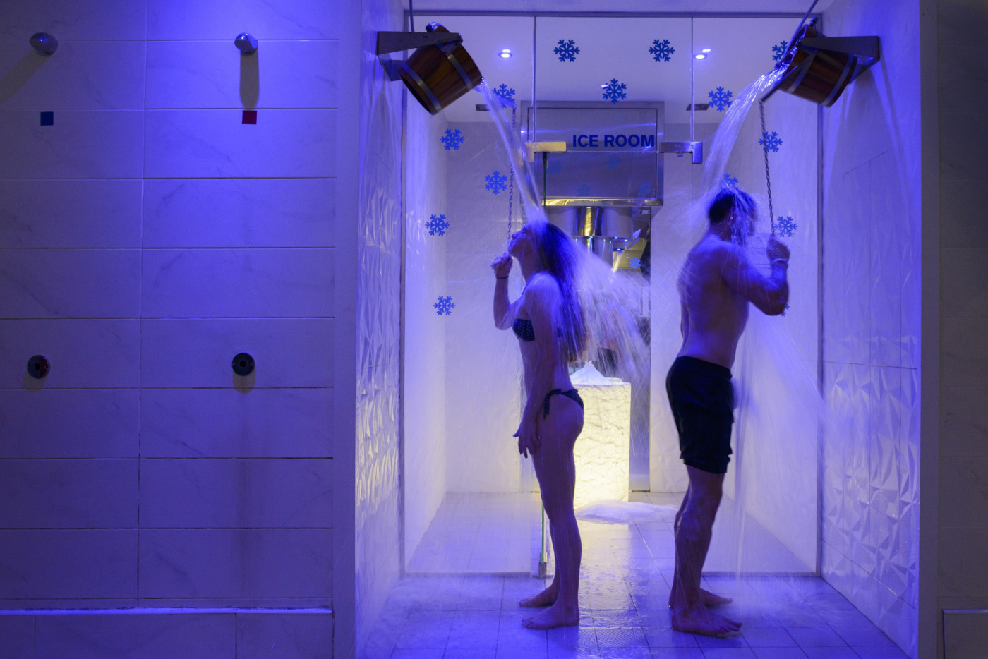 Man and woman in ice room at West Wood Club